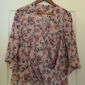 Kut from the Kloth Floral Wrap Blouse - Pink and Blue